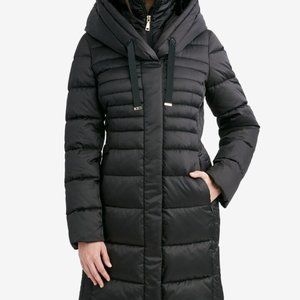 TAHARI women’s petite Mia bibbed hooded down puffer coat. XSP